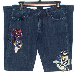 Pilcro Jeans Slim Boyfriend Boho Festival Retro Glam Floral Sequin Blue Size 25